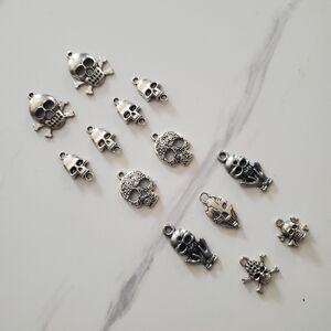 Assorted Silver Toned Skull Head Pendants